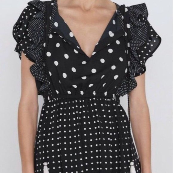 Zara Contrasting Polka Dots Ruffle Dress L - Picture 2 of 9